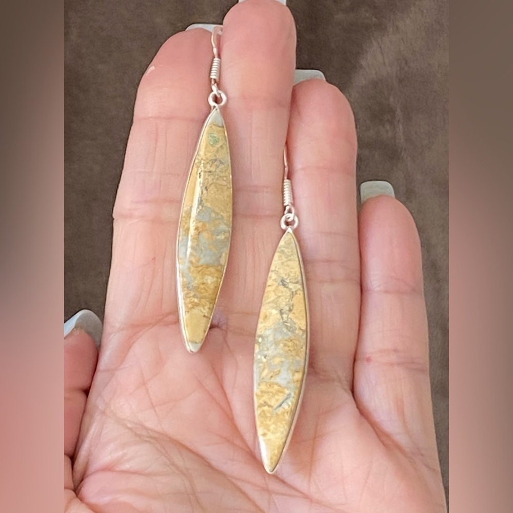 Handmade Picture Jasper 925 Sterling Silver Long Earrings